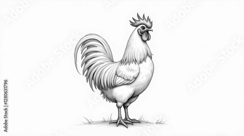 Proud Rooster Detailed Drawing