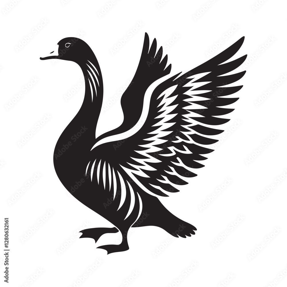 Fototapeta premium Goose Bird Silhouette Vector Illustration, Solid White Background.