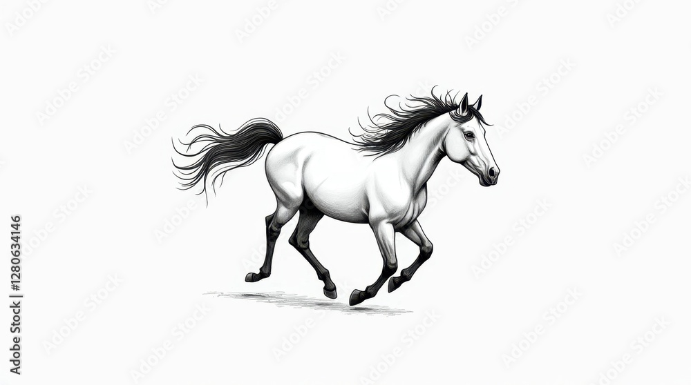 Obraz premium Galloping Horse Monochrome Ink Drawing