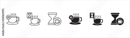 Coffee break icon set. Coffee cup icon collection. Icon set contain symbol of coffee time, rest hours, lunchtime, eat, cafe, watch, addict, hourglass, routine. Vector stock illustration.