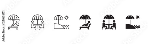 Office day off icon set. Holiday and vacation icon collection. Icon set contain symbol of  work, business, travel, job, beach, mountain, summer, umbrella, suitcase. Vector stock illustration.