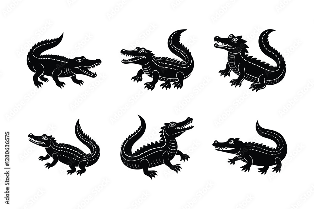 Set of Crocodile silhouette vector illustration Set of Crocodile silhouette vector illustration