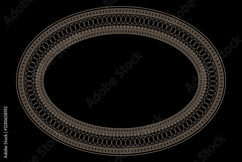 Oval decorative frame for paintings, mirrors or photo. Decorative gold Oval frame with Greek motifs. European Oval frame with greek meander ornament. For porcelain, ceramic, embroidery, engraving