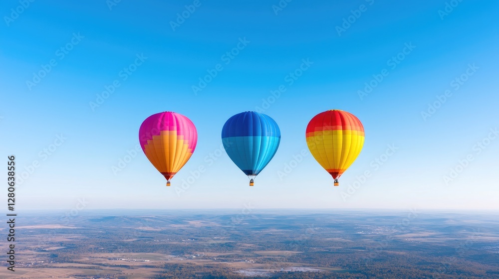 Fototapeta premium Colorful hot air balloons over landscape