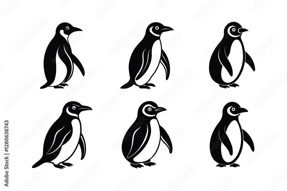 Obraz premium Set of Penguin silhouette vector illustration