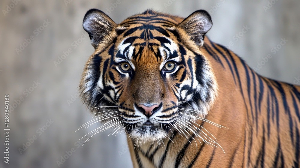 Obraz premium Majestic tiger staring intently wildlife sanctuary animal photography natural habitat close-up view captivating beauty