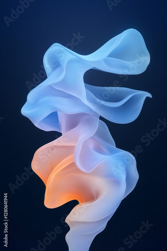 Curvy dual bands in pastel-blue and midnight black, weaving in a spiral path, illuminated by a