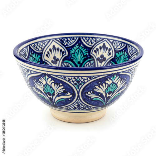Hand-painted Moroccan ceramic bowl adorned with fine engravings