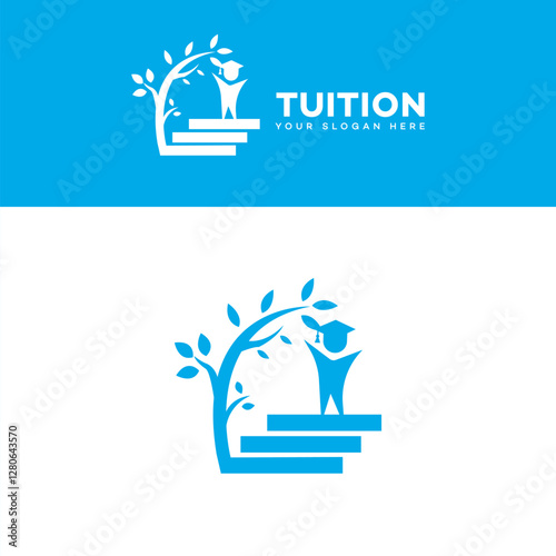 Tuition Logo Design Education, Growth, Knowledge, Success, Child, Tree, Books, Graduation, Learning