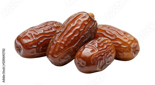 Group of 4 caramel dates with shiny finish great for ramadan treats on clear png image