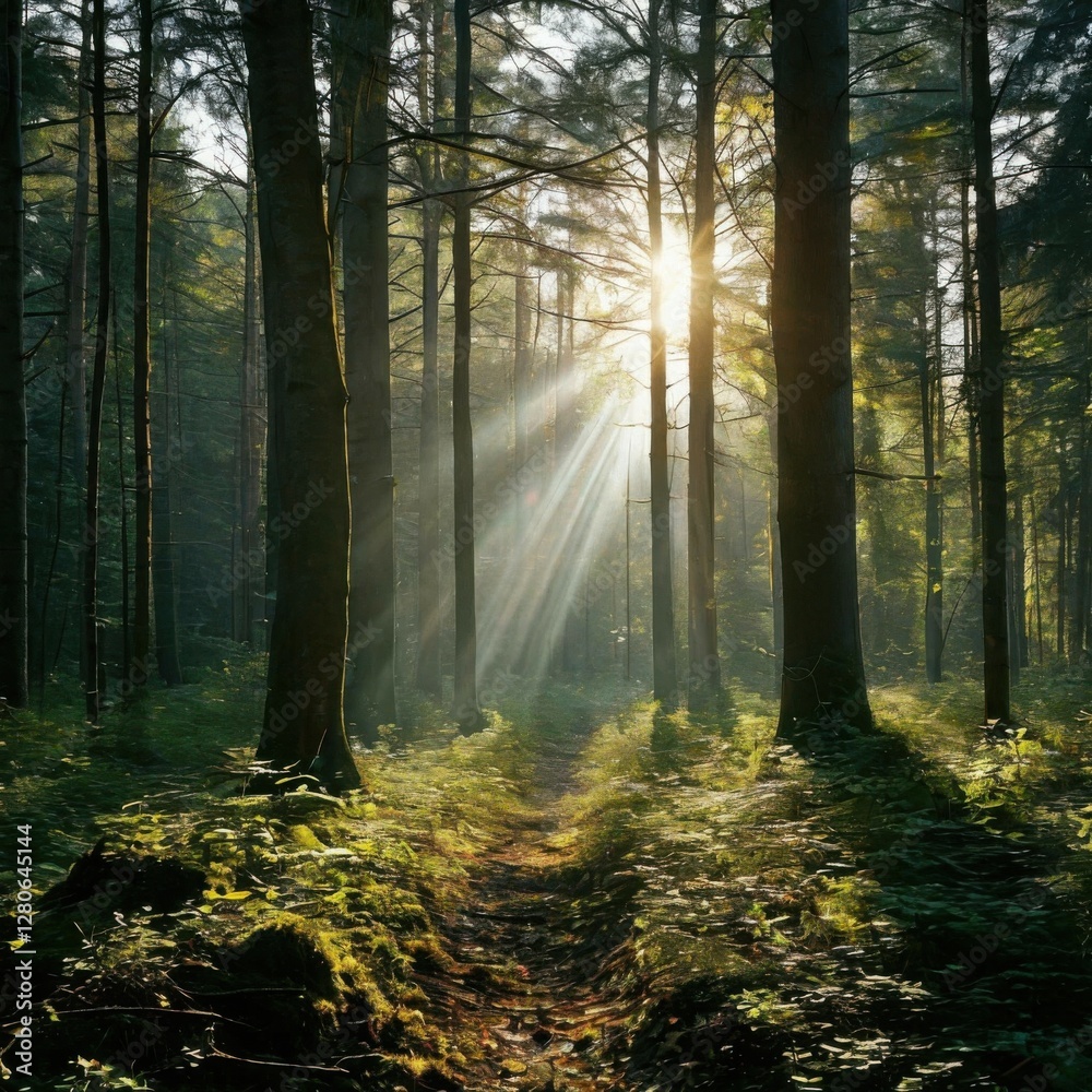 Fototapeta premium Dense forests with trees in a mysterious atmosphere