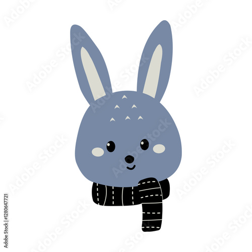cute vector of a little blue rabbit wearing a scarf to keep warm. funny, illustrative for children