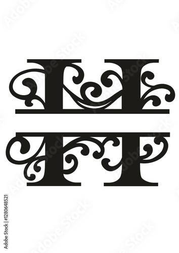 Split Letter Monograms Swirls A-Z SVG, Split Monogram Alphabet Letters Vector, Wall art decor, Character SVG, Word SVG, Name SVG, Last Name SVG, DIY, Cut File for Cricut, Silhouette, PNG, JPG, PDF