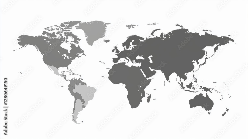 Naklejka premium World map with borders, gray color