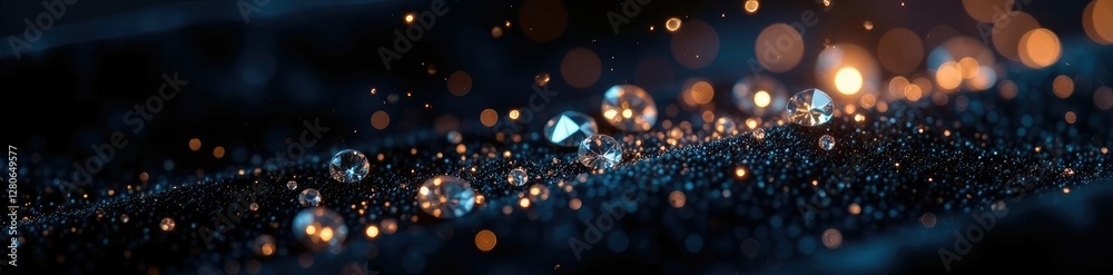 Black velvet with scattered shiny diamond gems, glimmer, jewelery Black velvet with scattered shiny diamond gems, glimmer, jewelery