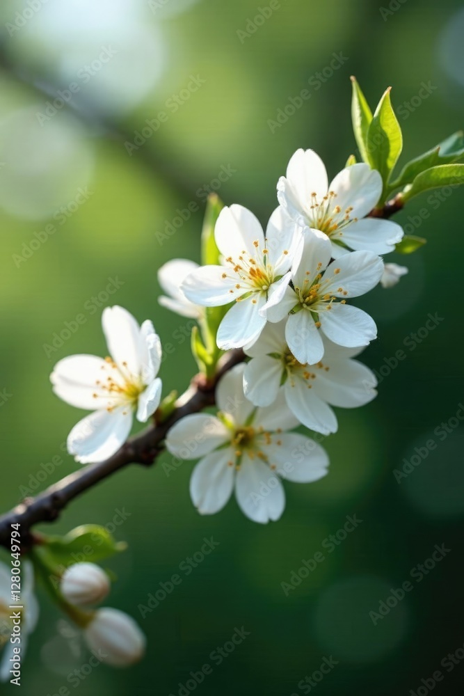 Branch with white flowers bursting forth from the tree, flowers, springtime Branch with white flowers bursting forth from the tree, flowers, springtime