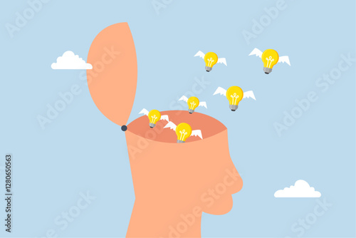 Idea generation, brilliant concepts soaring from the mind of clever individual. 
