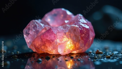 Dark background highlighting the clarity of an aragonite crystal, natural, shiny, clear