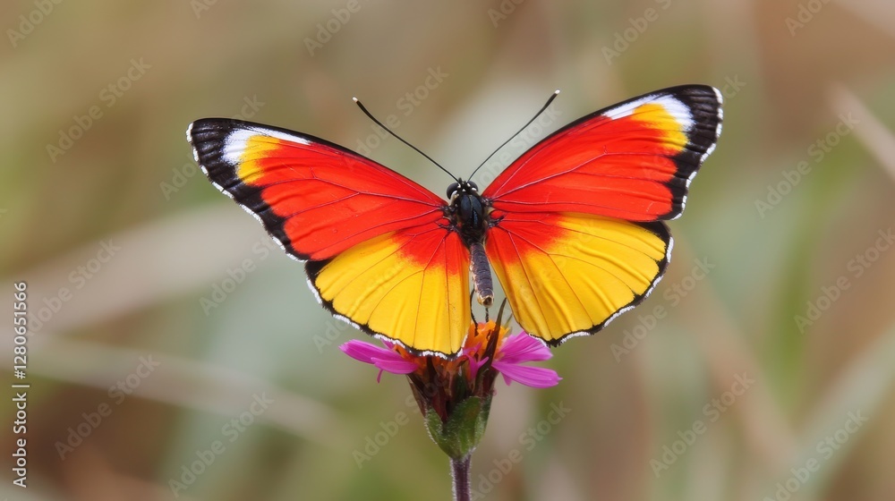 Fototapeta premium Vibrant monarch butterfly on a colorful flower nature preserve wildlife photography natural habitat close-up beauty of nature