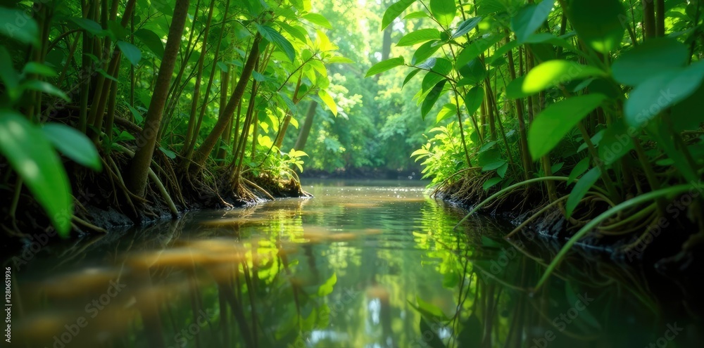 Dense thicket of alligator weed in murky water, muddy waters, nature