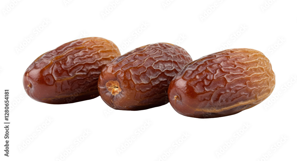 3 Rich dark brown dates with wrinkled skin isolated on transparent background for ramadan decor 3 Rich dark brown dates with wrinkled skin isolated on transparent background for ramadan decor