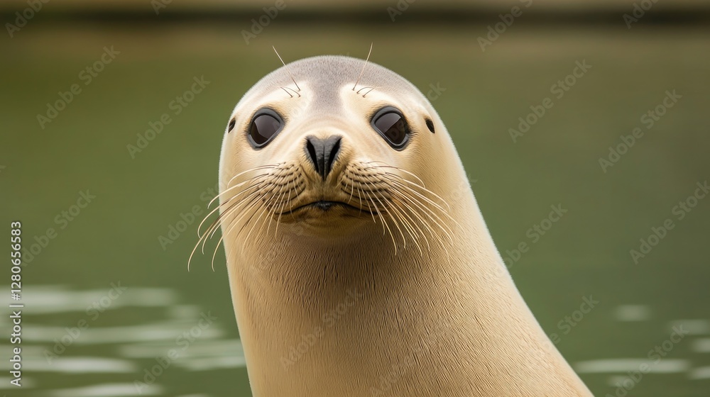 Obraz premium Curious seal gazes intently, showcasing whiskers and expressive