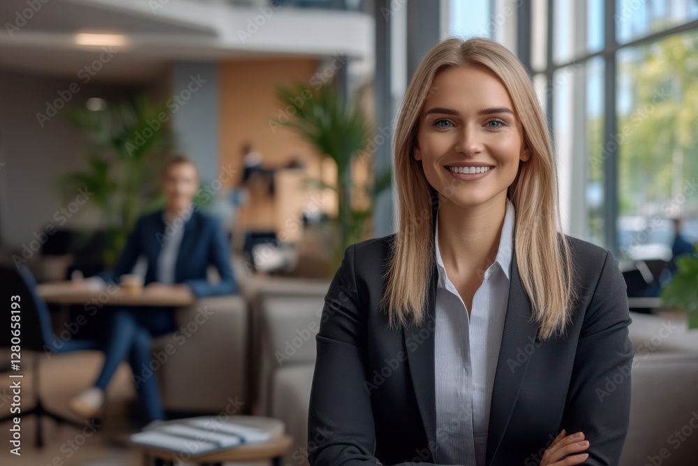 businesswoman standing confidently at office businesswoman standing confidently at office