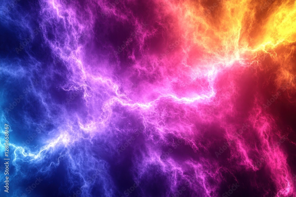 Colorful lightning bolts create dynamic patterns in vivid neon hues Colorful lightning bolts create dynamic patterns in vivid neon hues