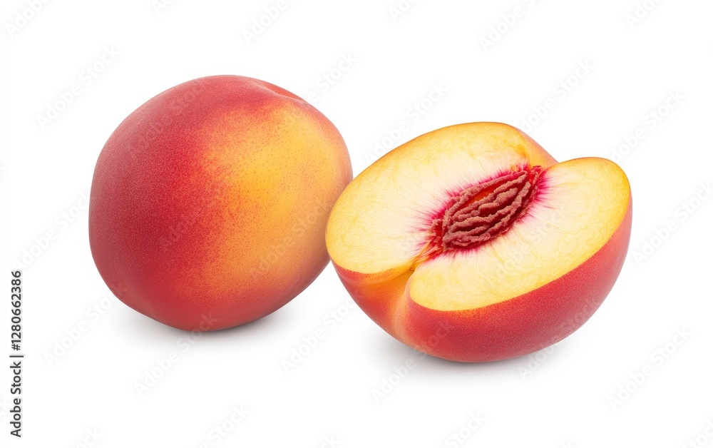 Fresh Nectarine on White Background with Slice Fresh Nectarine on White Background with Slice