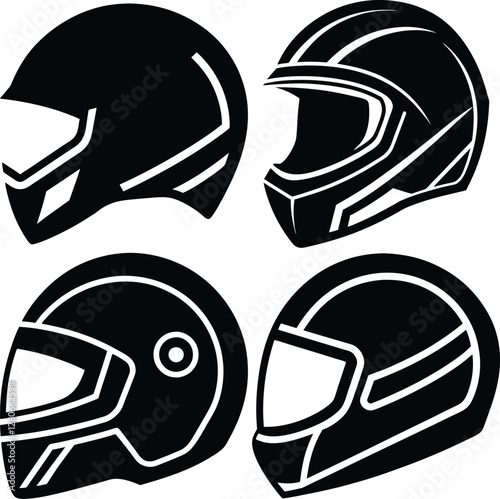 Stylized Helmet Silhouette Vector Icon Set Simple & Aesthetic.