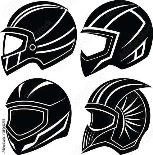 Stylized Helmet Silhouette Vector Icon Set Simple & Aesthetic.