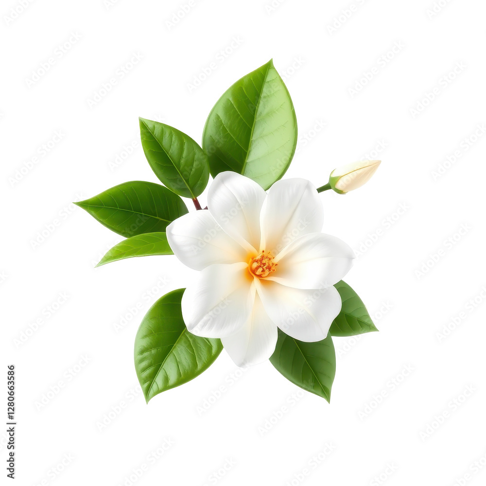 Fresh White Flower with Green Leaves on a Soft Background Fresh White Flower with Green Leaves on a Soft Background