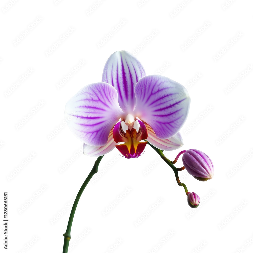 Obraz premium Beautiful White and Purple Orchid Flower Isolated on Black Background