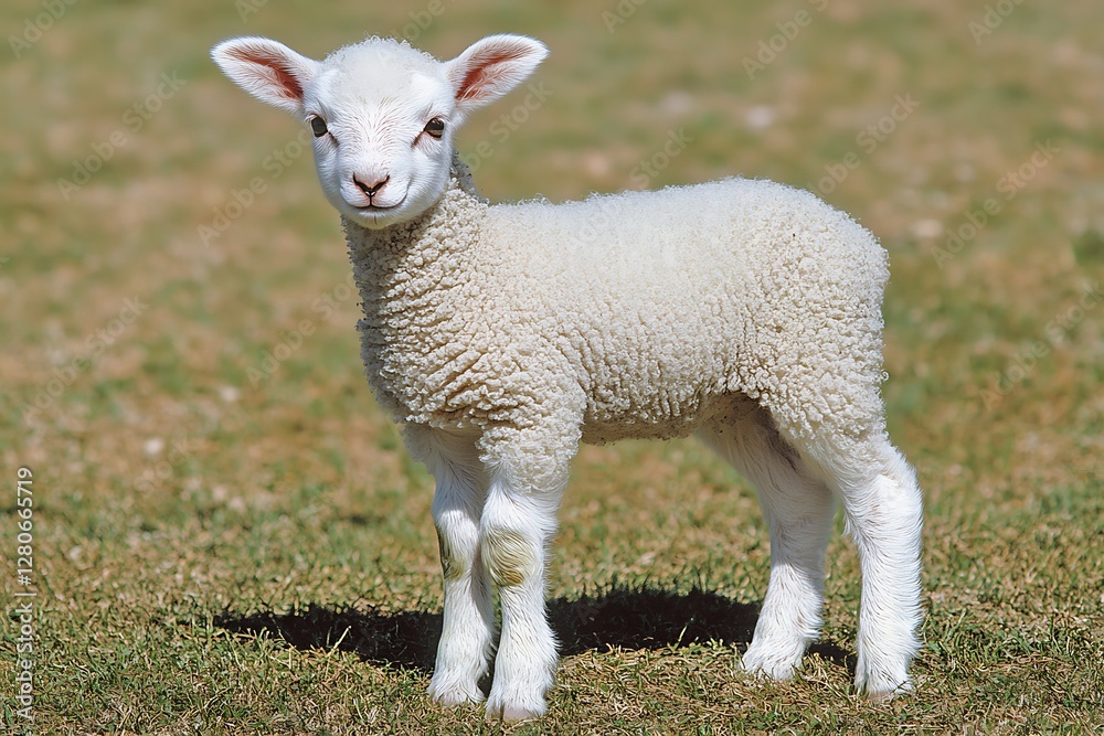 Cute lamb standing in grassy field Cute lamb standing in grassy field