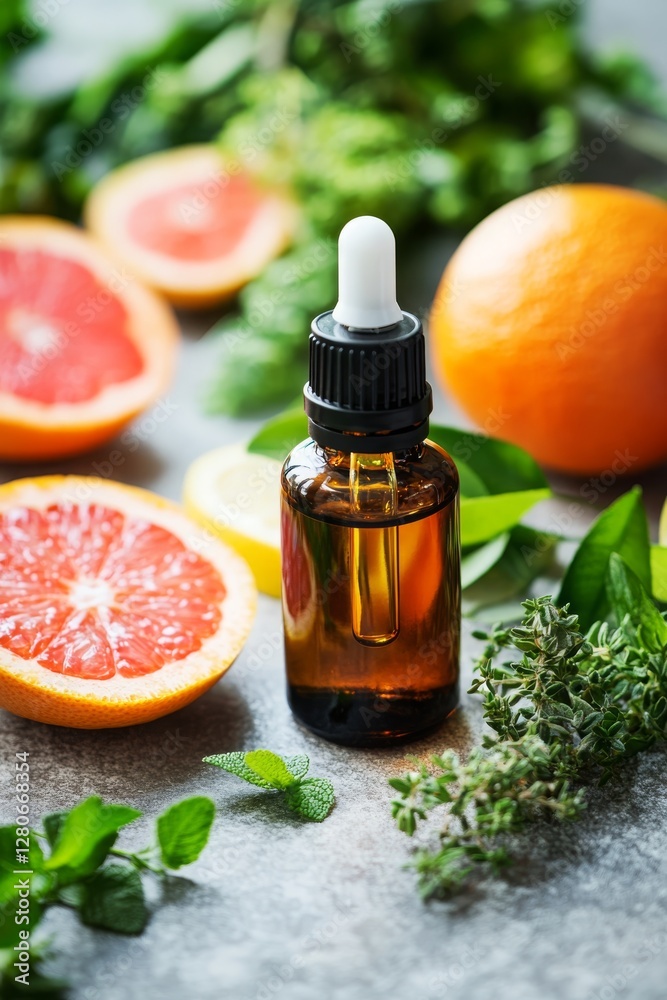 Grapefruit essential oil in a small bottle, Generative AI, Grapefruit essential oil in a small bottle, Generative AI,