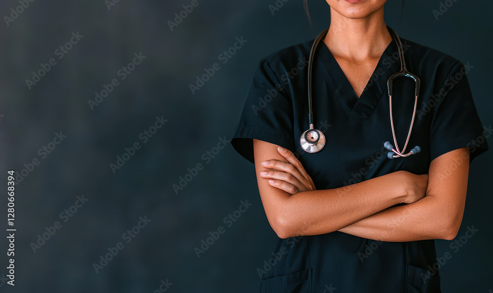 Empowered Healthcare Professional in Scrubs: Capturing the Essence of Dedication and Compassion in the Medical Field for Holistic Wellness and Patient Care. Empowered Healthcare Professional in Scrubs: Capturing the Essence of Dedication and Compassion in the Medical Field for Holistic Wellness and Patient Care.