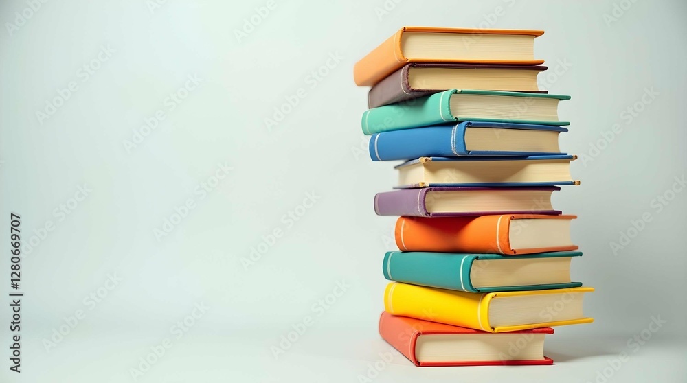 Reading is Funny Day, A neat stack of colorful books with varying spine colors, arranged against a plain background, suggesting knowledge and reading Reading is Funny Day, A neat stack of colorful books with varying spine colors, arranged against a plain background, suggesting knowledge and reading