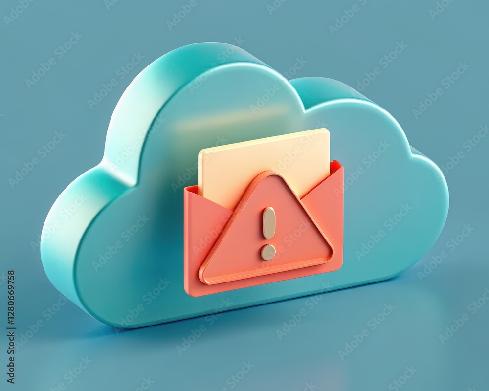 Cloud security threats concepts. A stylized cloud with an envelope icon, representing email notifications or alerts related to cloud storage services. Cloud security threats concepts. A stylized cloud with an envelope icon, representing email notifications or alerts related to cloud storage services.