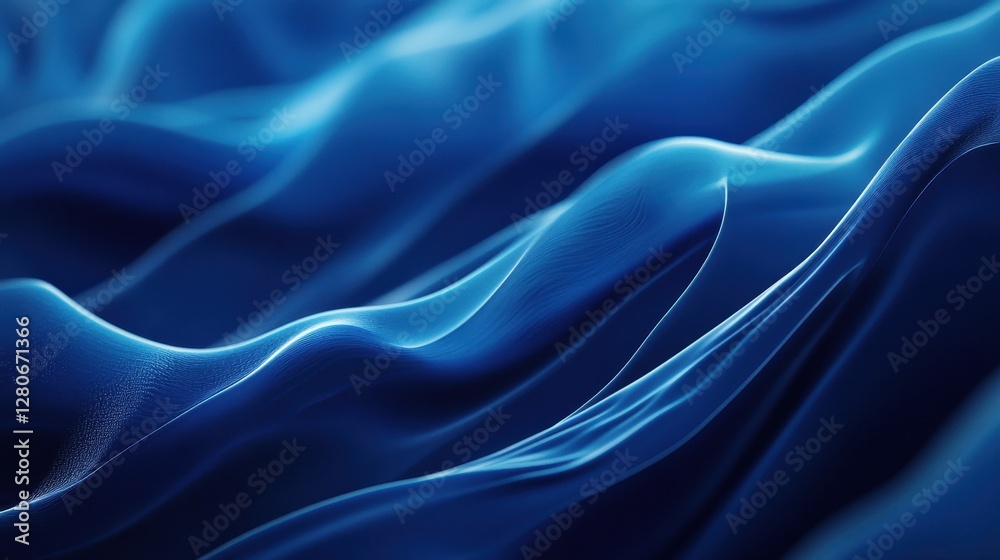 Fototapeta premium Flowing abstract fabric in deep shades of blue, creating a sense of tranquility and depth.