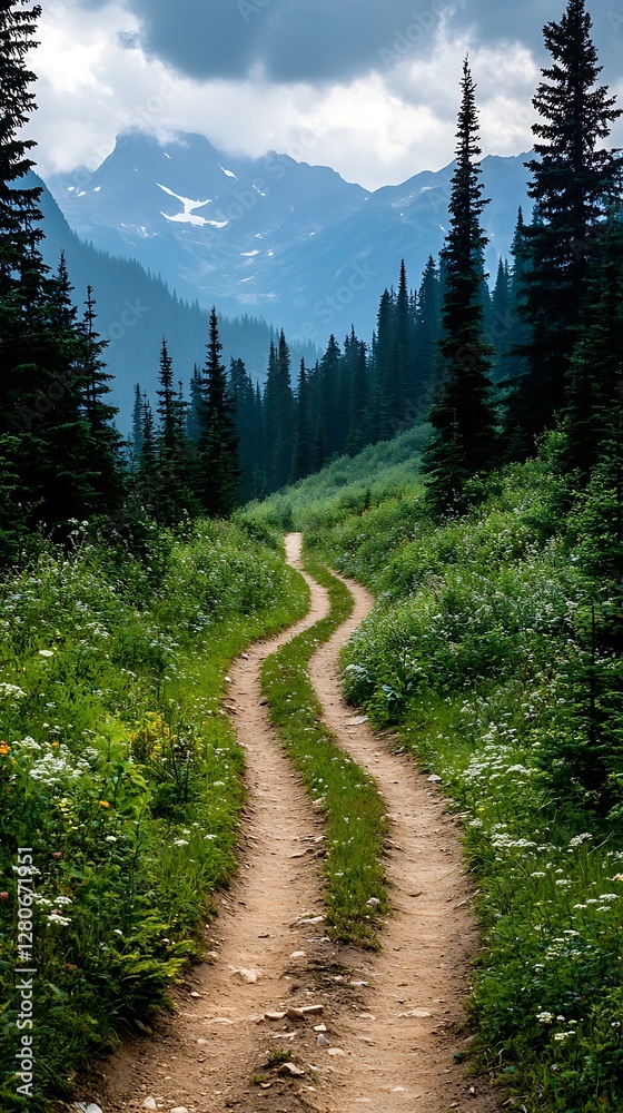 Fototapeta premium Mountain Trail Winding Through Lush Meadow