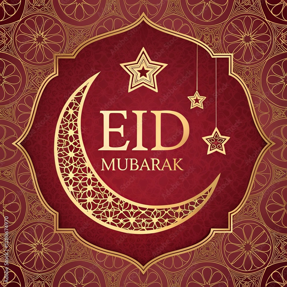 Create a regal Eid Mubarak greeting with a deep color palette and elegant typography. Create a regal Eid Mubarak greeting with a deep color palette and elegant typography.