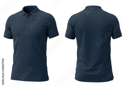 Midnight color t-shirt polo front and back view, isolated on white background. Ready for your mock up design template.
