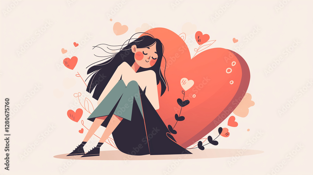 A woman sitting beside a heart, symbolizing love, empowerment, and self-reflection in a peaceful moment. AI Generated Images.
A woman sitting beside a heart, symbolizing love, empowerment, and self-reflection in a peaceful moment. AI Generated Images.