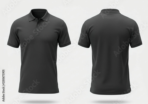 Charcoal color t-shirt polo front and back view, isolated on white background. Ready for your mock up design template.