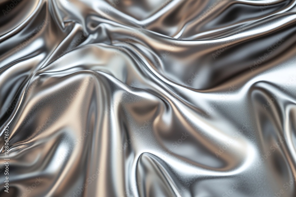 Shiny Metallic Silver Fabric with Smooth Wrinkles for Luxury and Modern Design Applications Shiny Metallic Silver Fabric with Smooth Wrinkles for Luxury and Modern Design Applications