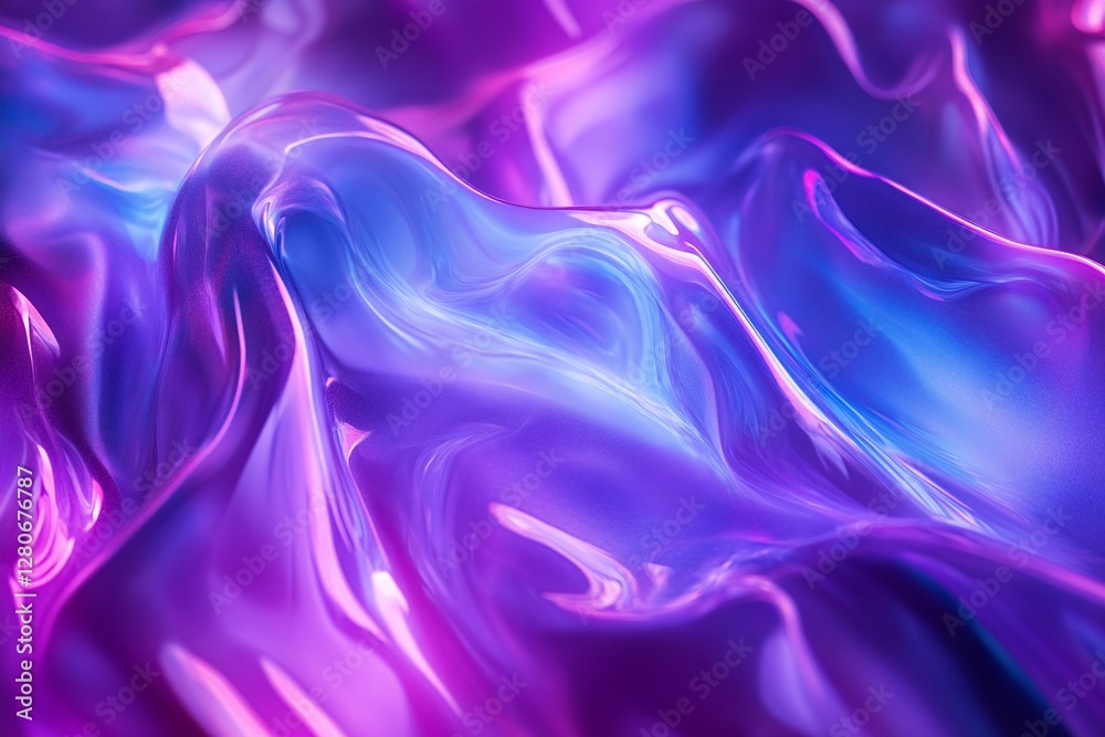 Obraz premium Vibrant Abstract Iridescent Surface with Purple and Blue Fluid Waves in Smooth Glossy Texture