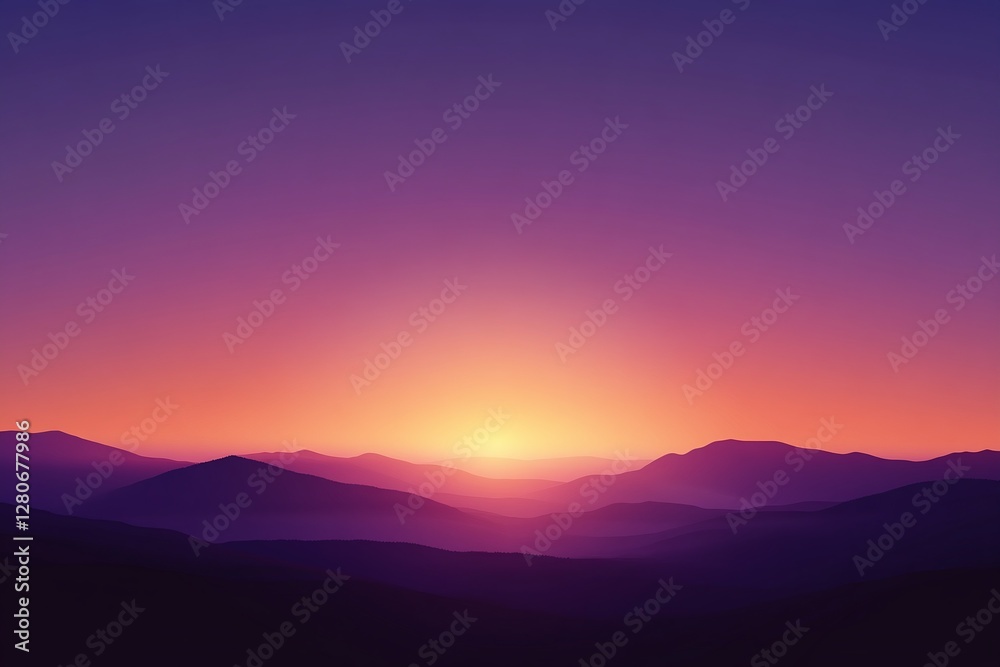 Serene Mountain Landscape With Vibrant Sunset Colors and Layered Silhouetted Peaks in Peaceful Setting Serene Mountain Landscape With Vibrant Sunset Colors and Layered Silhouetted Peaks in Peaceful Setting