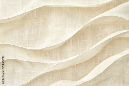 Closeup of Wrinkled Beige Fabric Texture with Soft Wavy Patterns and Delicate Linen Fiber Details