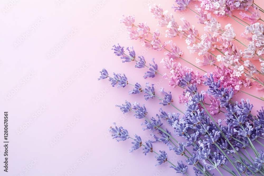 Naklejka premium Lavender and Pink Flower Arrangement on Gradient Pastel Background for Aromatherapy and Decor