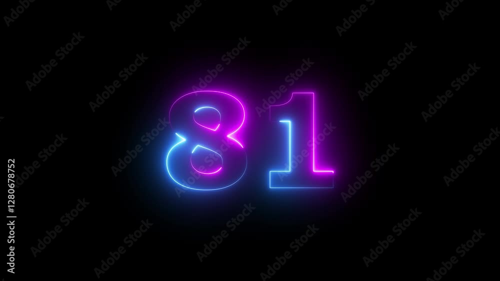 neon Pink and blue color number text animation . pink and blue neon number eighty-one. neon Pink and blue color number text animation . pink and blue neon number eighty-one.